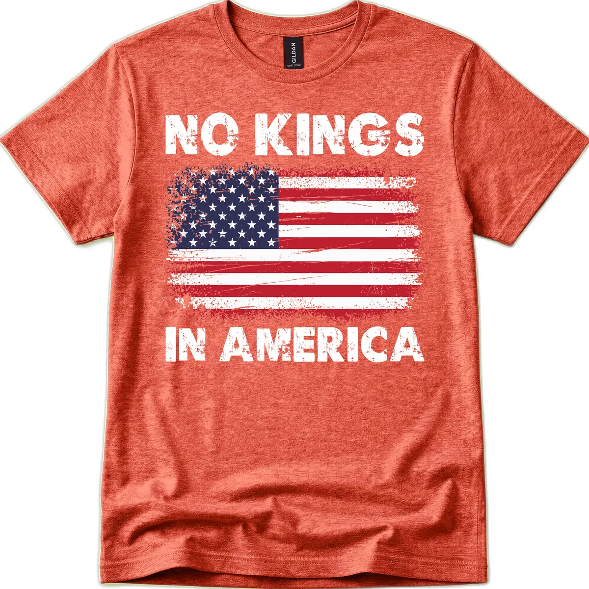 No Kings In America Design T-Shirt in Heather Red