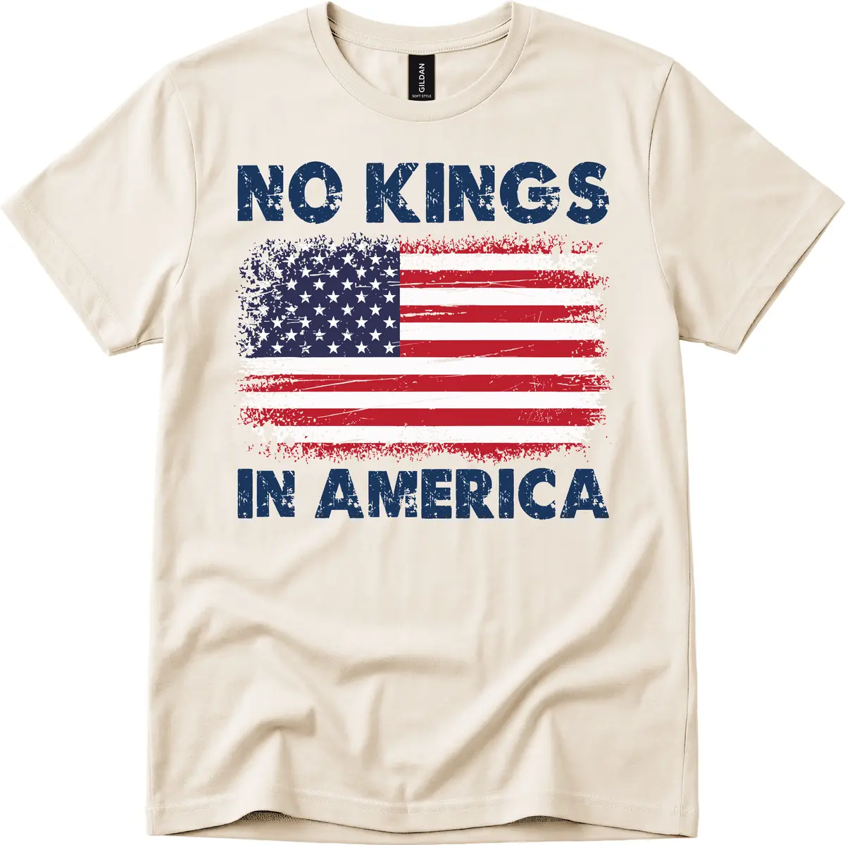 No Kings In America Design T-Shirt in Natural