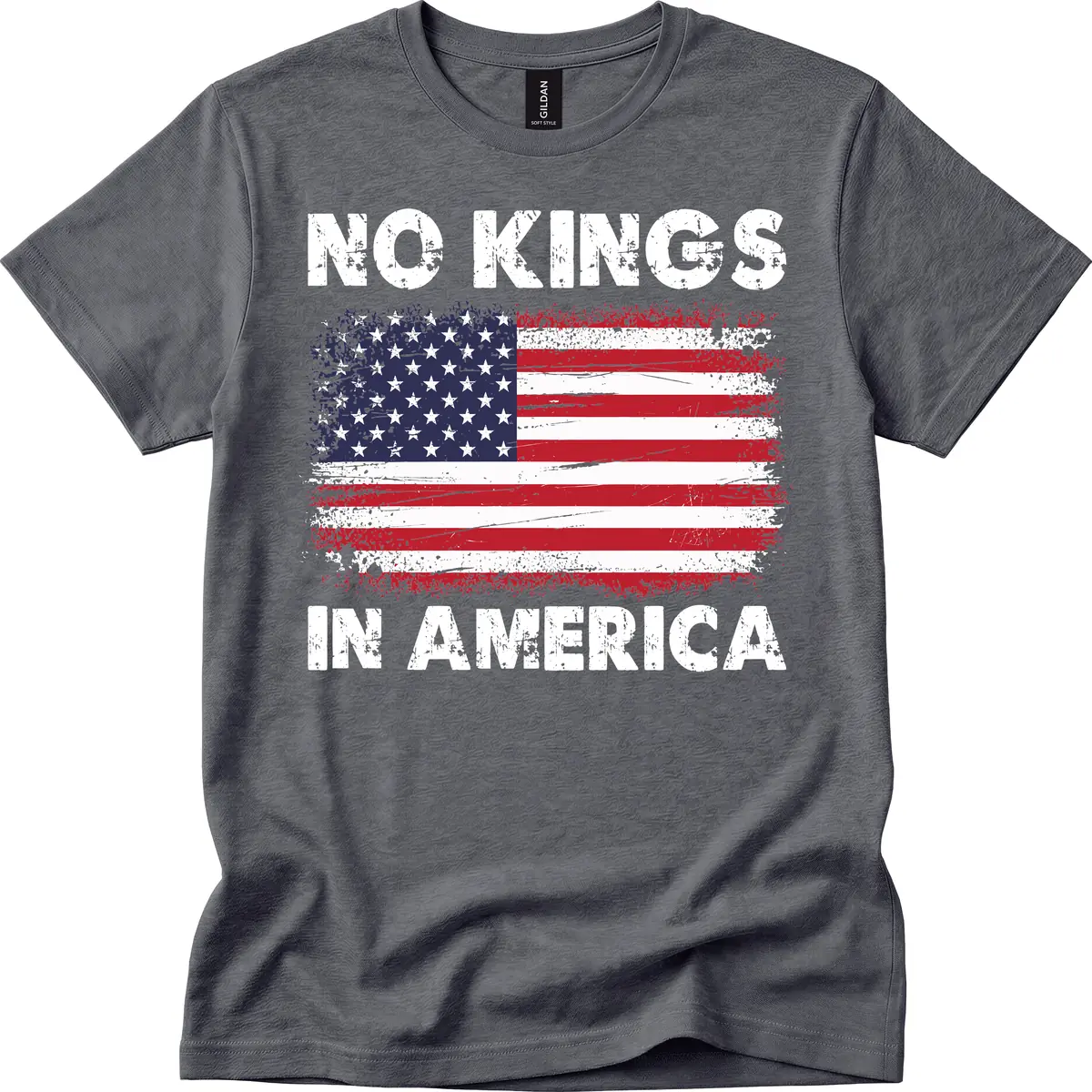 No Kings In America Design T-Shirt in Dark Heather Grey