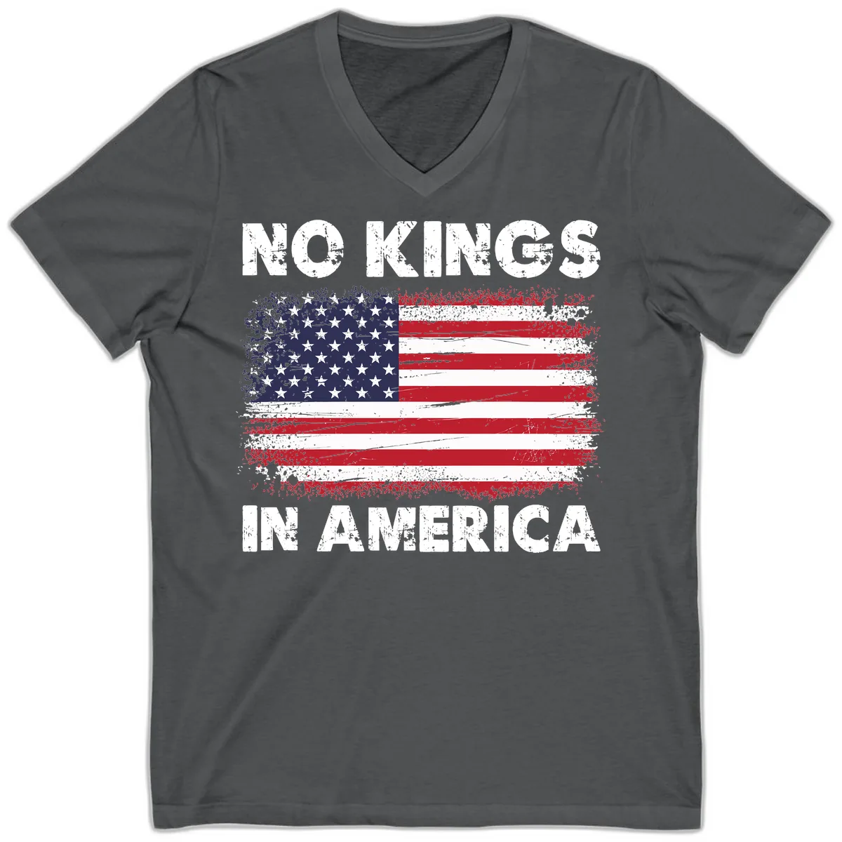 No Kings In America Design V-Neck in Asphalt