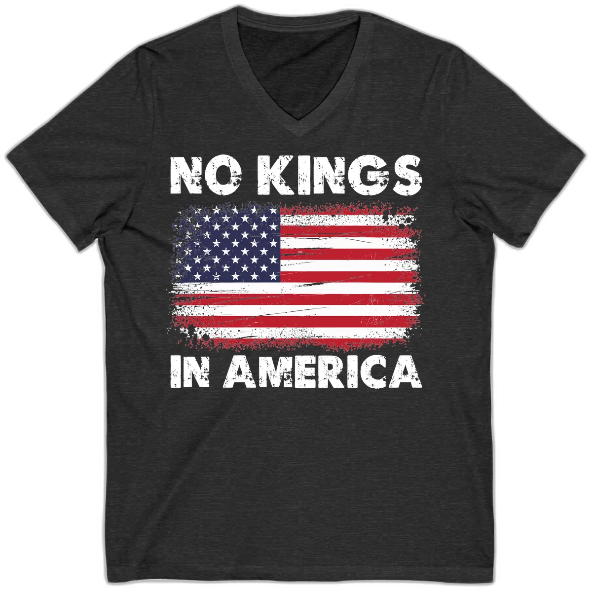 No Kings In America Design V-Neck in Dark Grey Heather