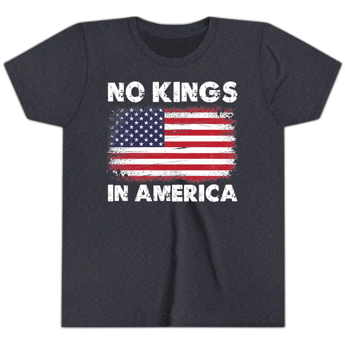 No Kings In America Design Youth T-Shirt in Heather Navy