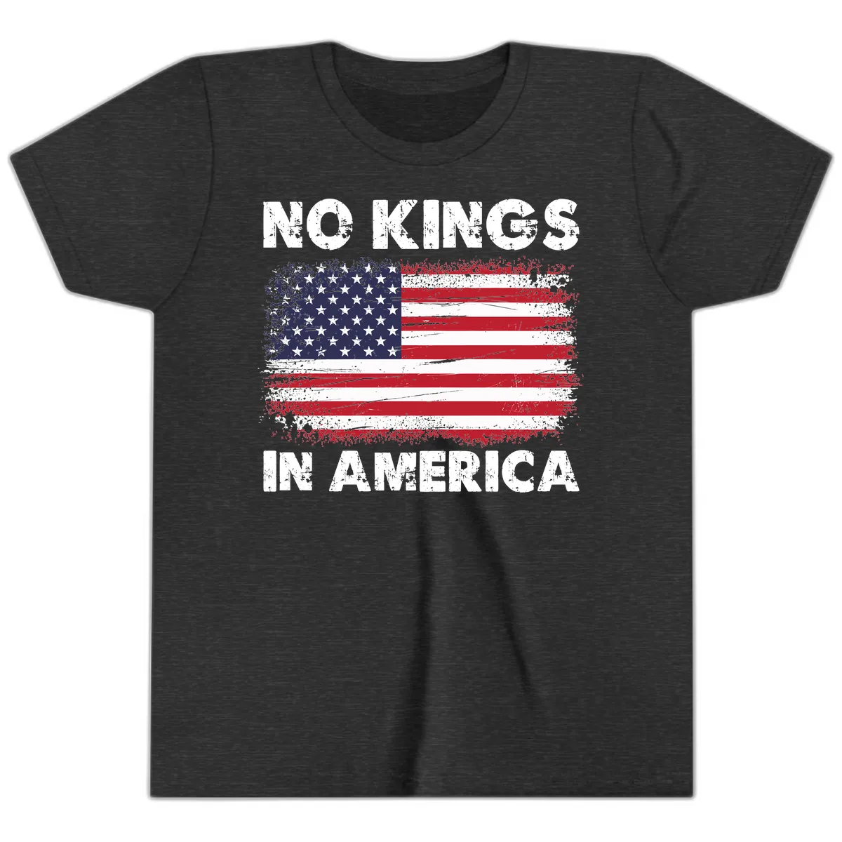 No Kings In America Design Youth T-Shirt in Dark Grey Heather