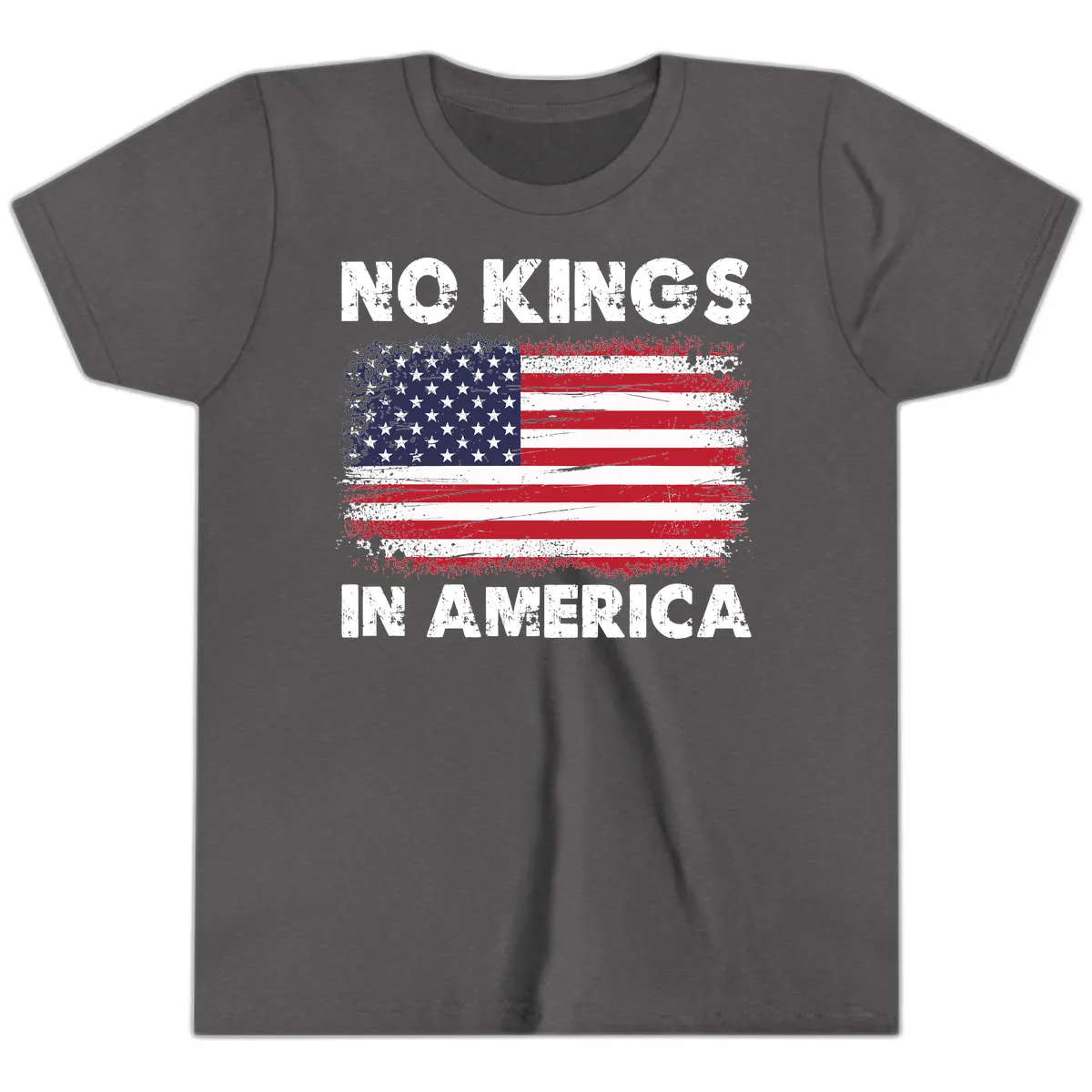 No Kings In America Design Youth T-Shirt in Dark Heather Grey