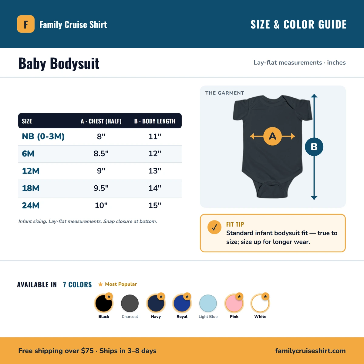 Baby Onesie size & color guide