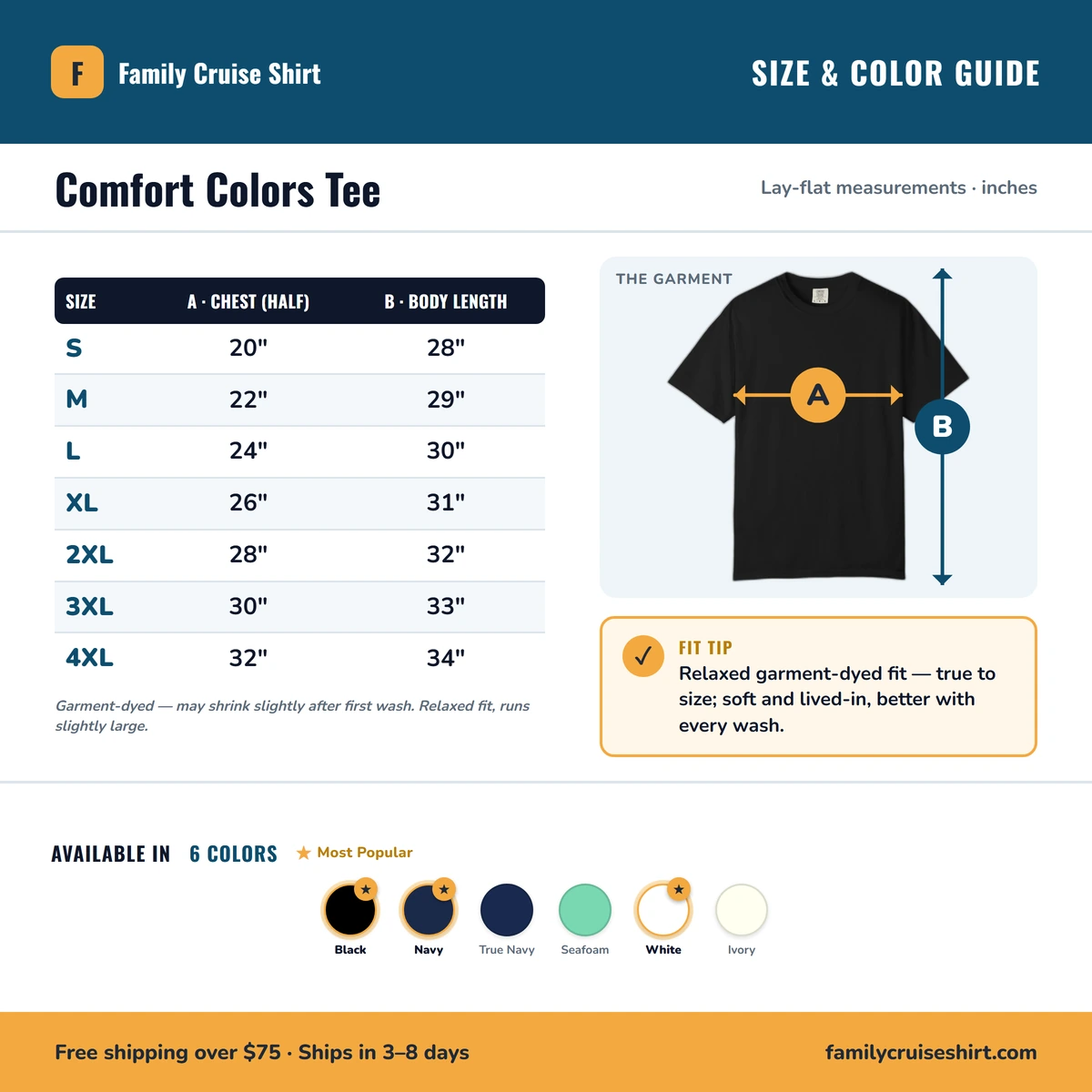 Comfort Color size & color guide