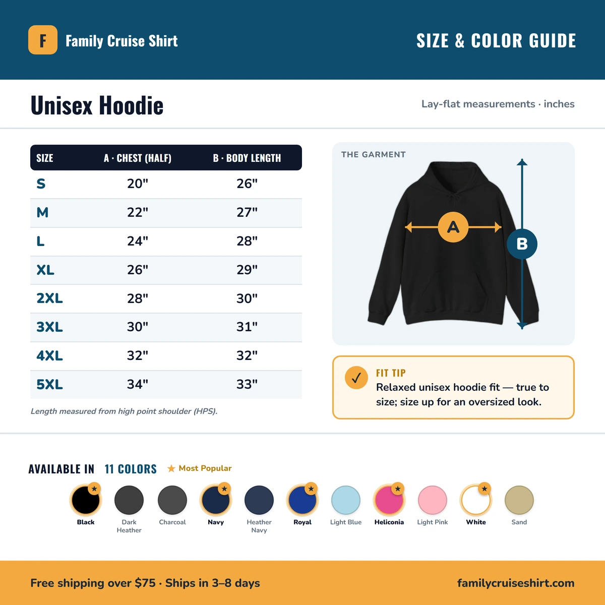 Hoodie size & color guide