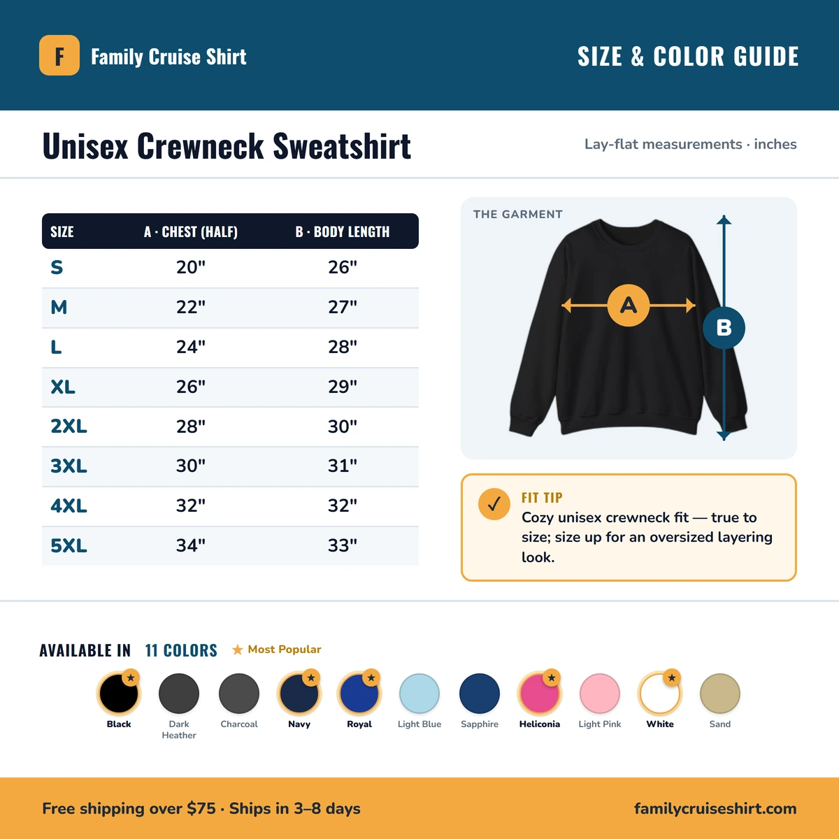Sweatshirt size & color guide