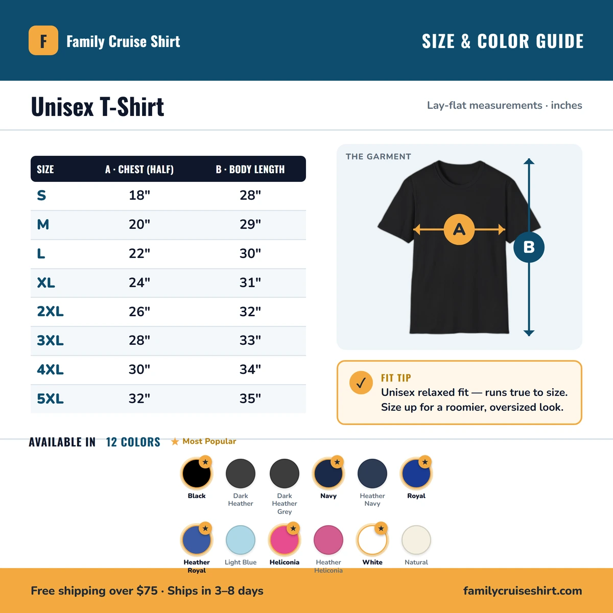 T-Shirt size & color guide