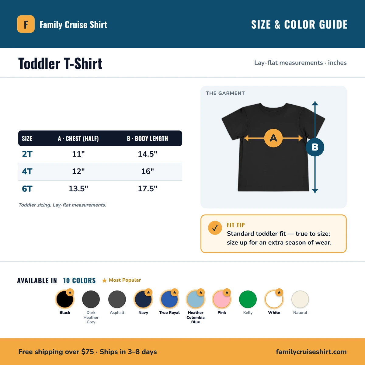 Toddler T-Shirt size & color guide
