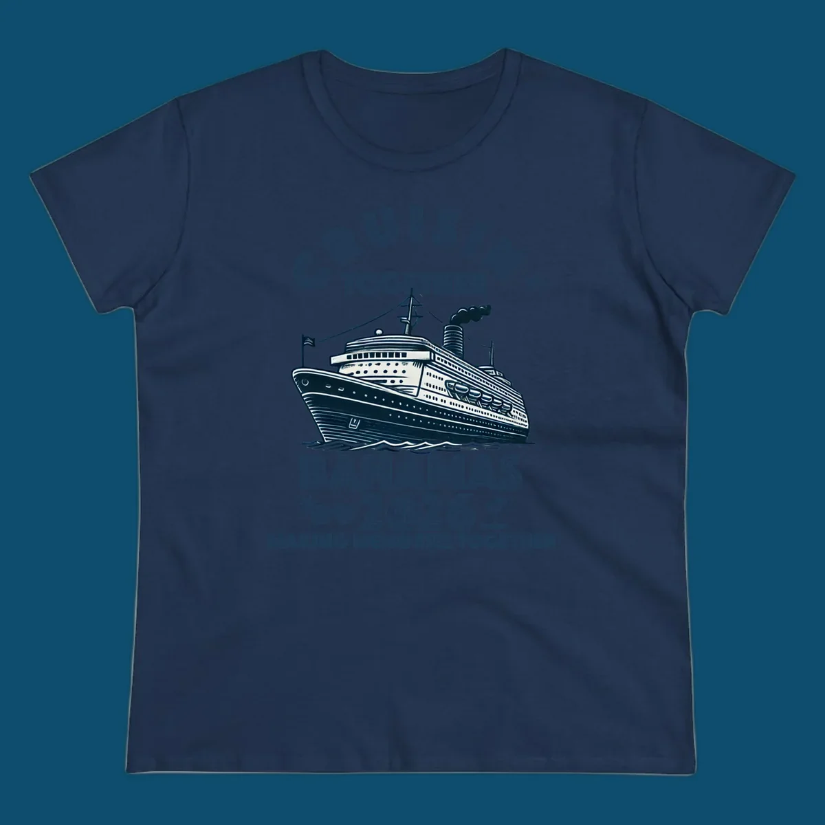 An illustration of a cruise ship with 'CRUISIN' TOGETHER BAHAMAS 2026' text, sunglasses, palm tree, and cocktail, representing a cruisin-together-bahamas-2026 family trip.