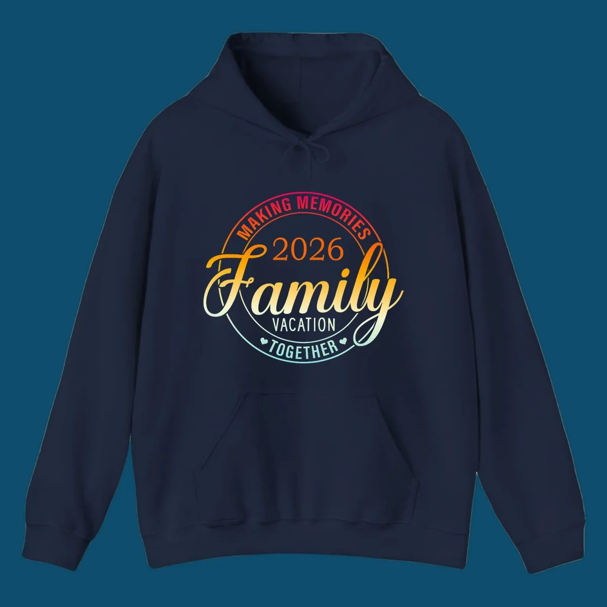 A circular badge design with "MAKING MEMORIES 2026 Family VACATION TOGETHER" text in a vibrant gradient, perfect for a making-memories-family-vacation.