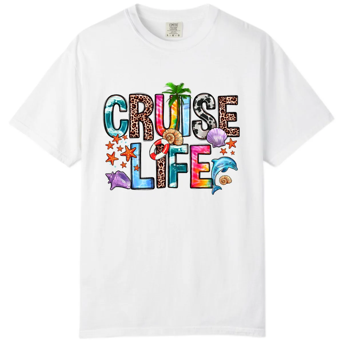 Cruise Life Fun Patterns and Ocean Elements Comfort Color in White