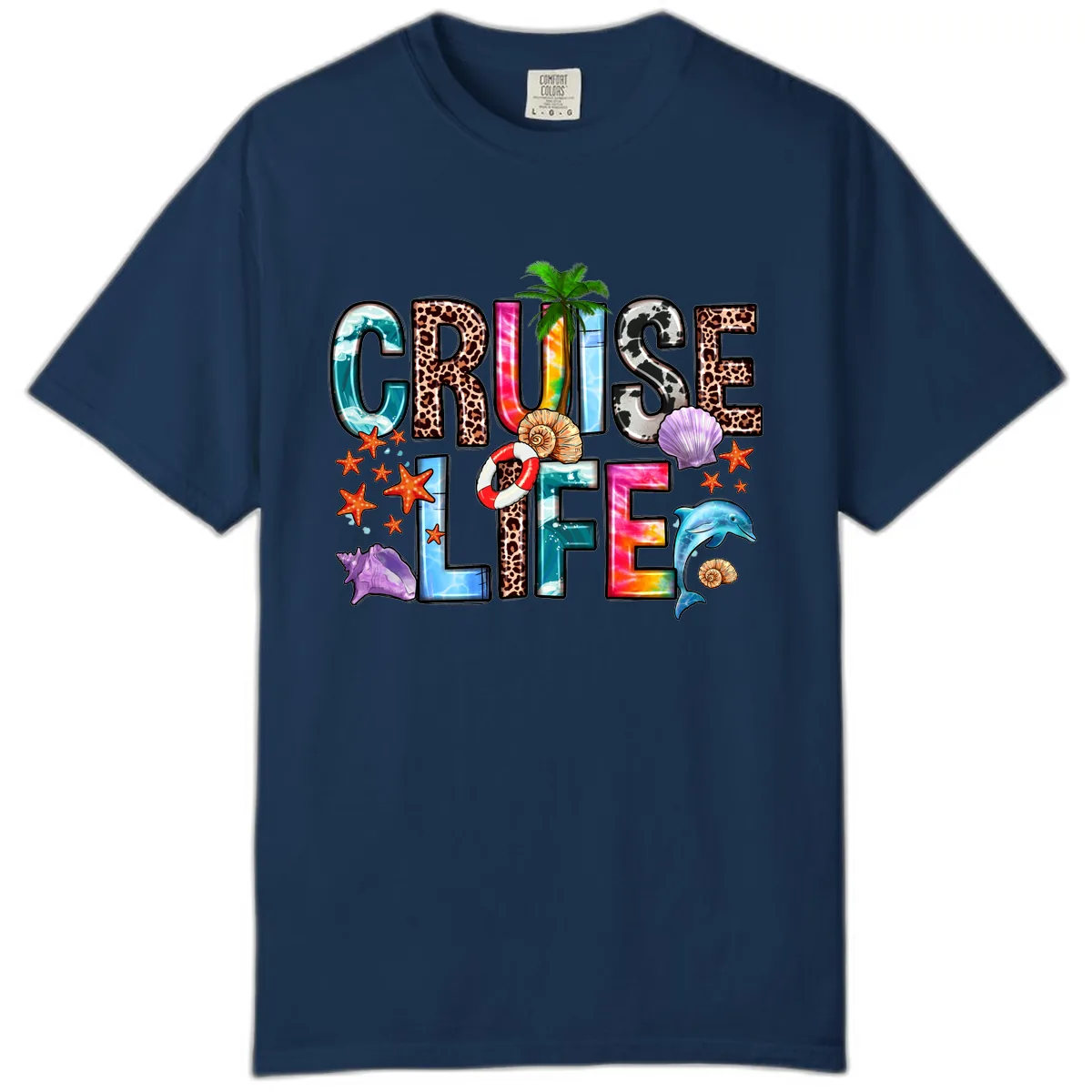 Cruise Life Fun Patterns and Ocean Elements Comfort Color in Navy