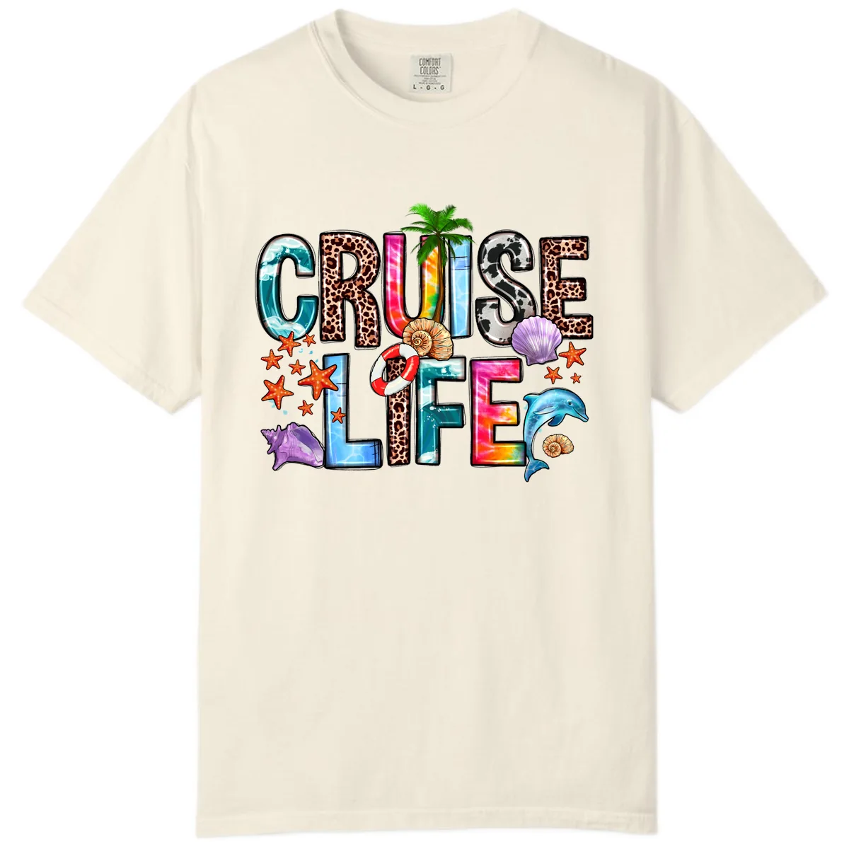 Cruise Life Fun Patterns and Ocean Elements Comfort Color in Ivory