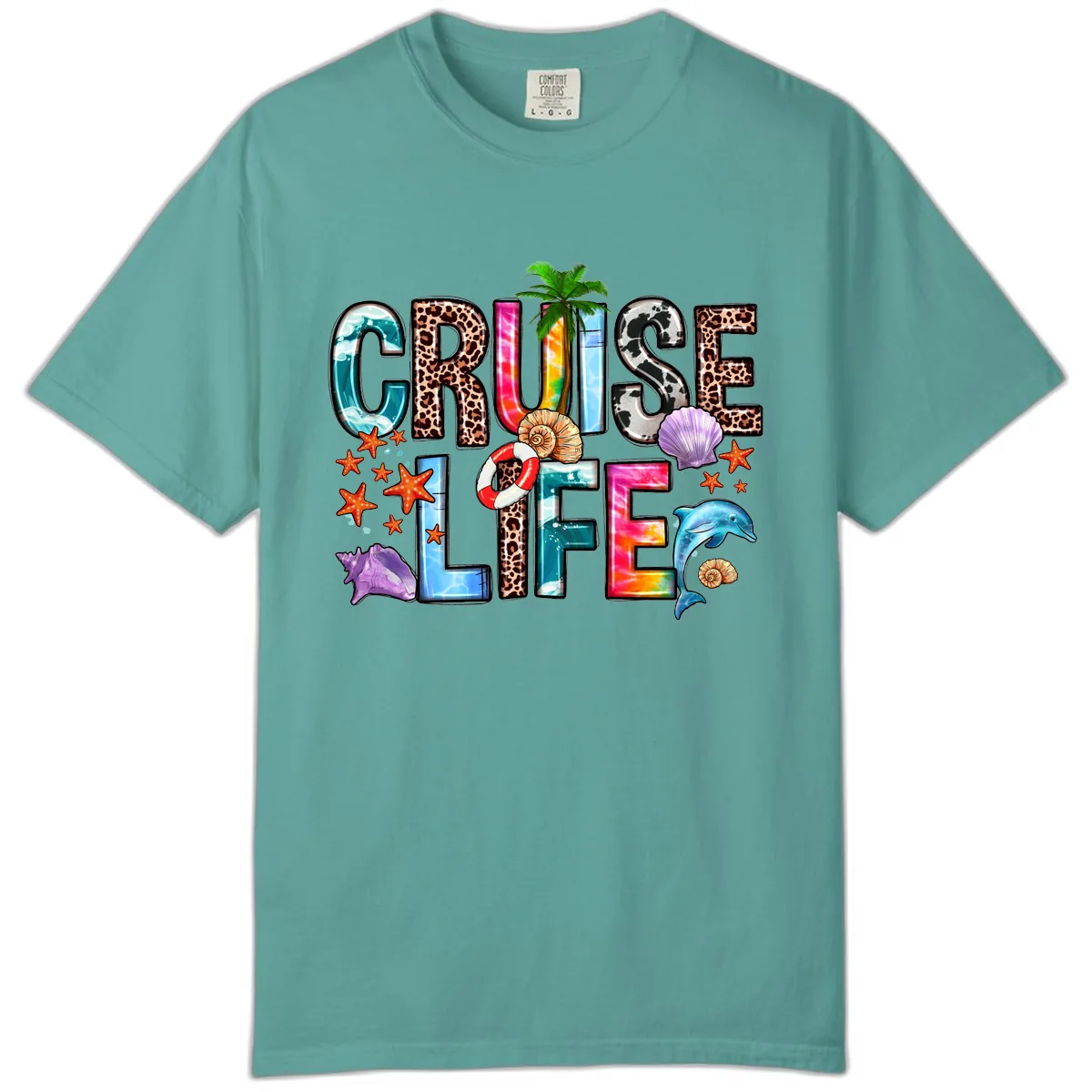 Cruise Life Fun Patterns and Ocean Elements Comfort Color in Seafoam
