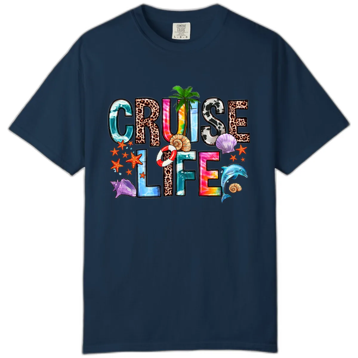 Cruise Life Fun Patterns and Ocean Elements Comfort Color in True Navy