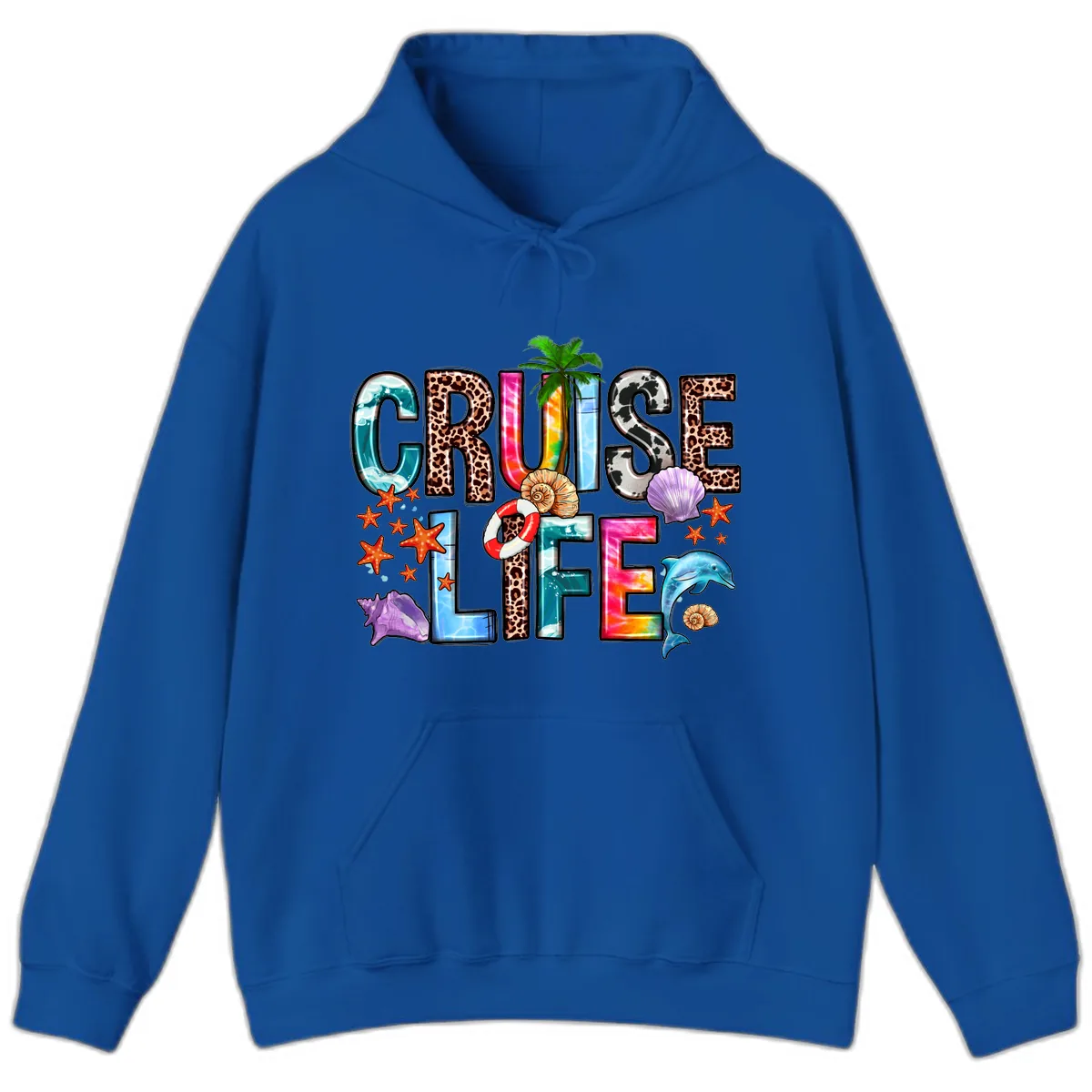 Cruise Life Fun Patterns and Ocean Elements Hoodie in Royal