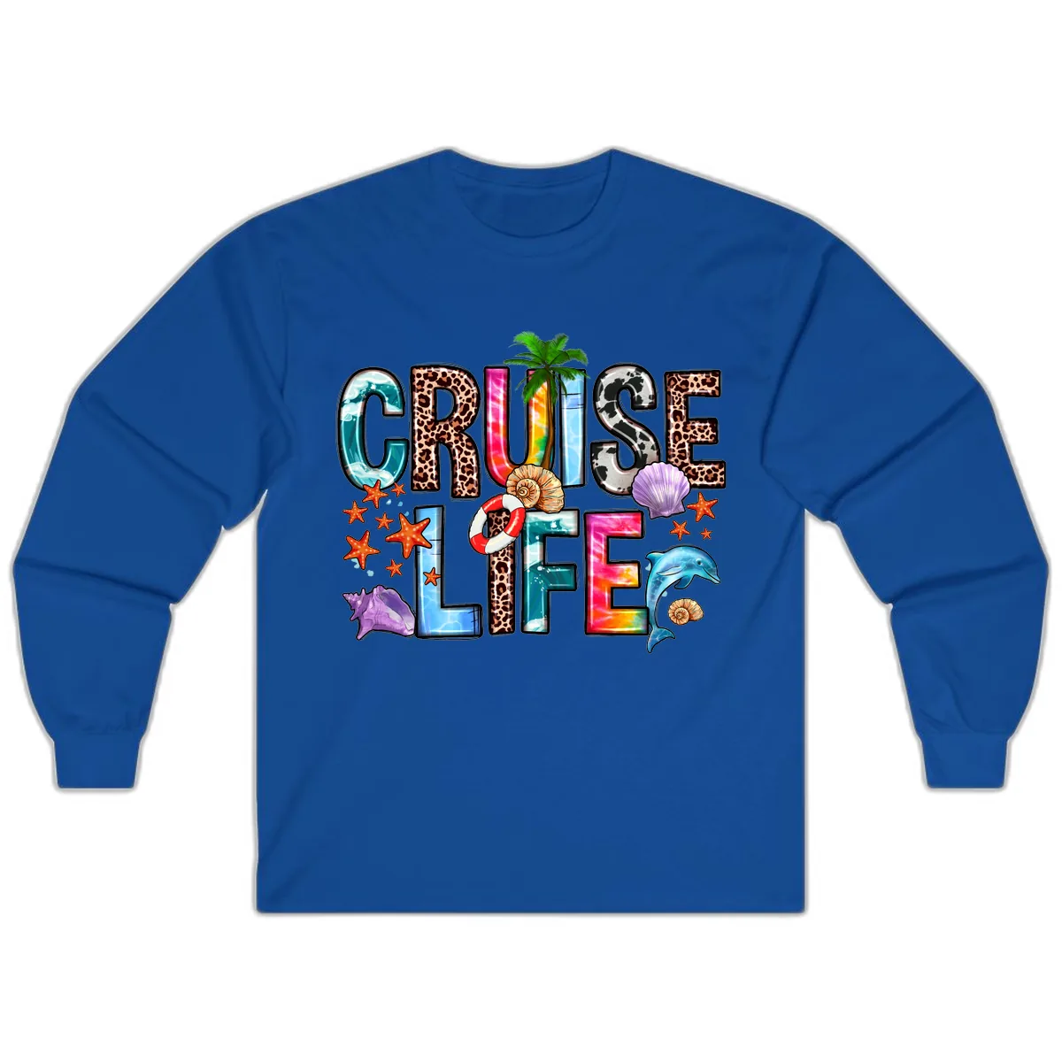 Cruise Life Fun Patterns and Ocean Elements Long Sleeve in Royal