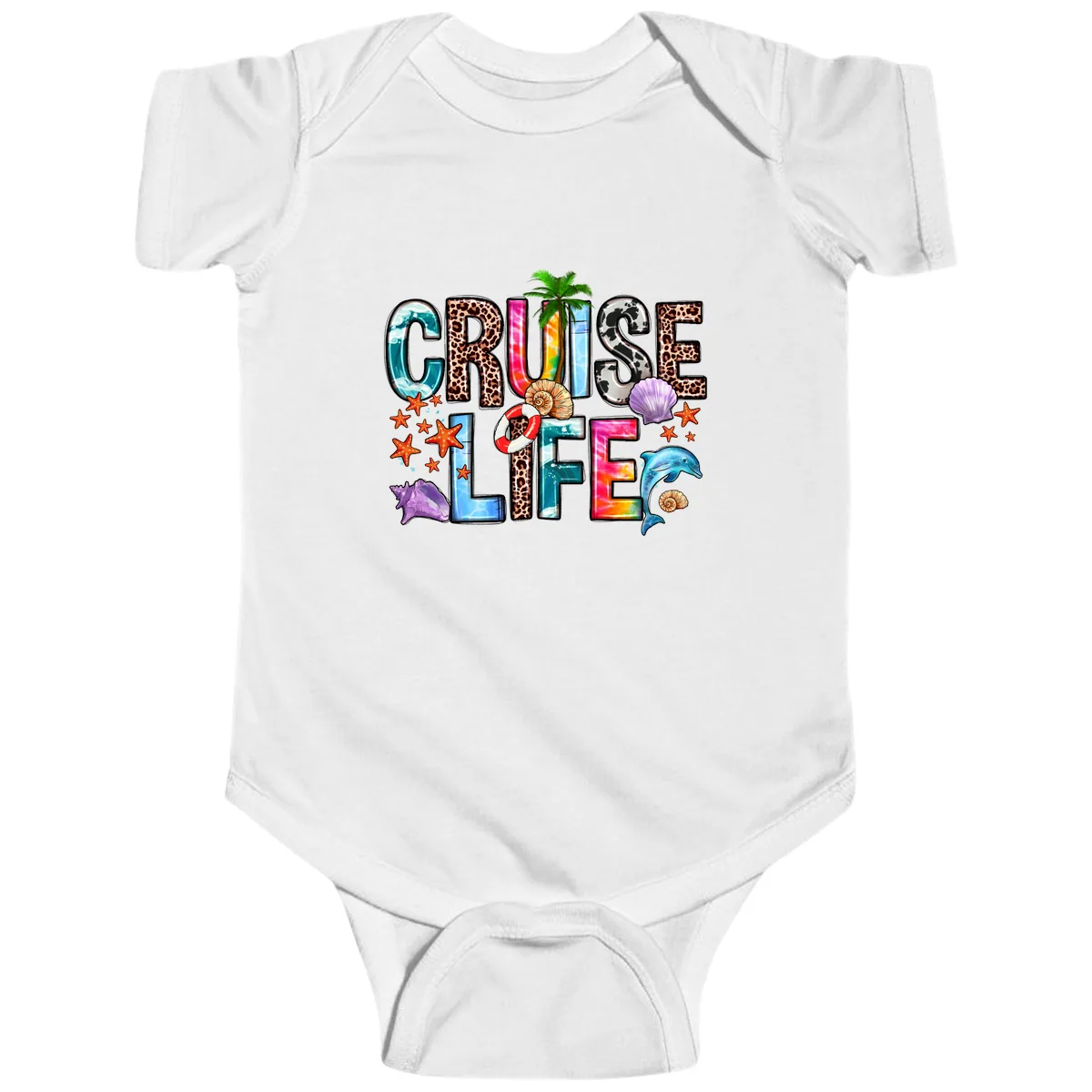 Cruise Life Fun Patterns and Ocean Elements Baby Onesie in White
