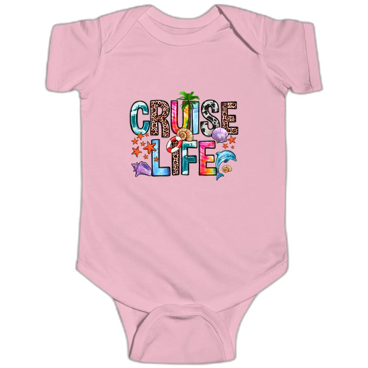 Cruise Life Fun Patterns and Ocean Elements Baby Onesie in Pink