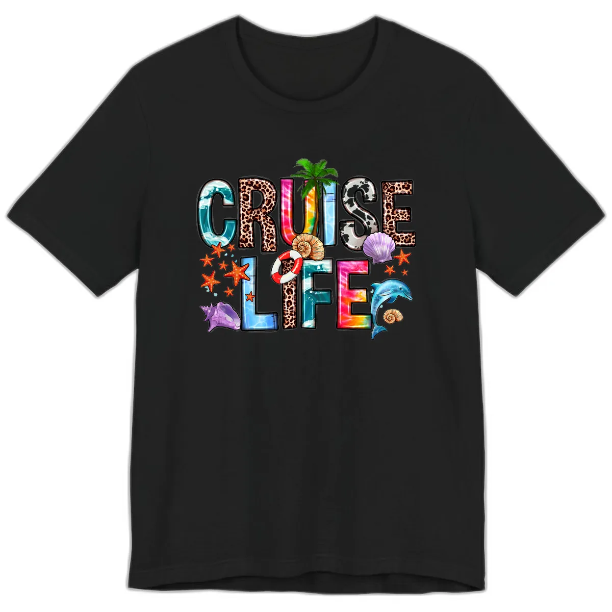 Cruise Life Fun Patterns and Ocean Elements Premium T-Shirt in Black
