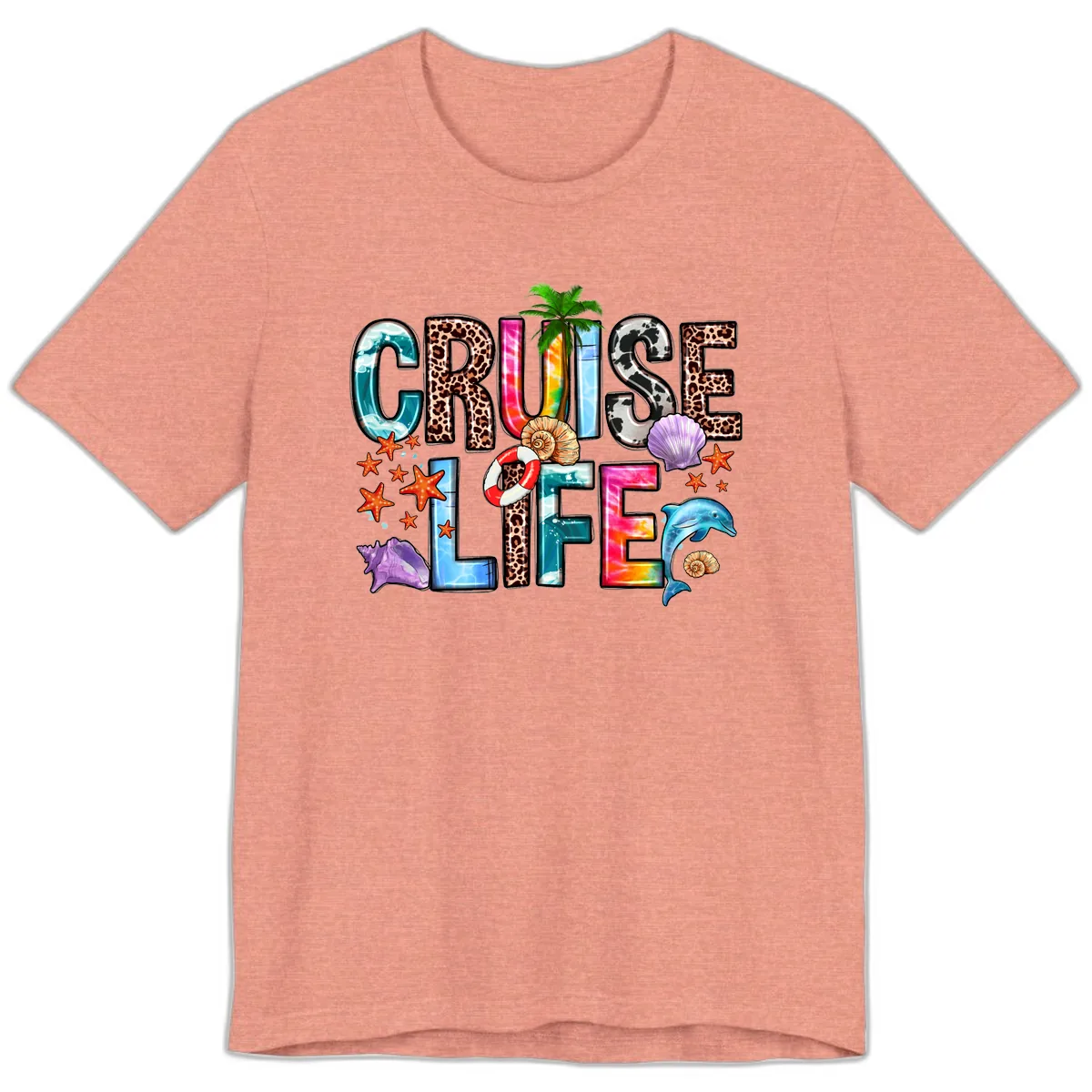 Cruise Life Fun Patterns and Ocean Elements Premium T-Shirt in Heather Sunset