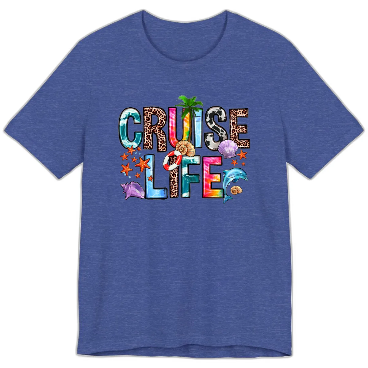 Cruise Life Fun Patterns and Ocean Elements Premium T-Shirt in Heather True Royal