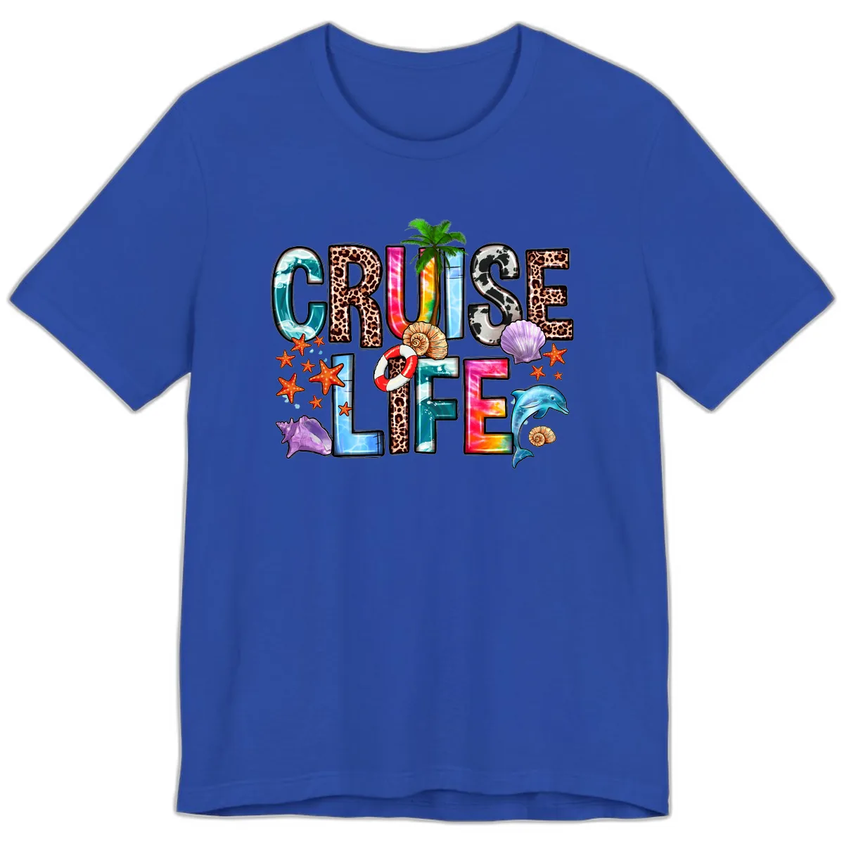Cruise Life Fun Patterns and Ocean Elements Premium T-Shirt in True Royal
