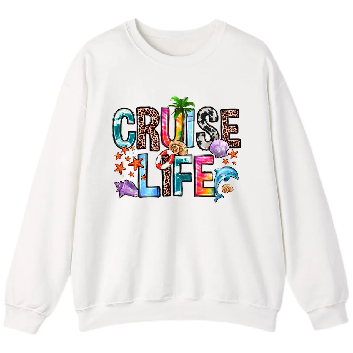 Cruise Life Fun Patterns and Ocean Elements Sweatshirt in White