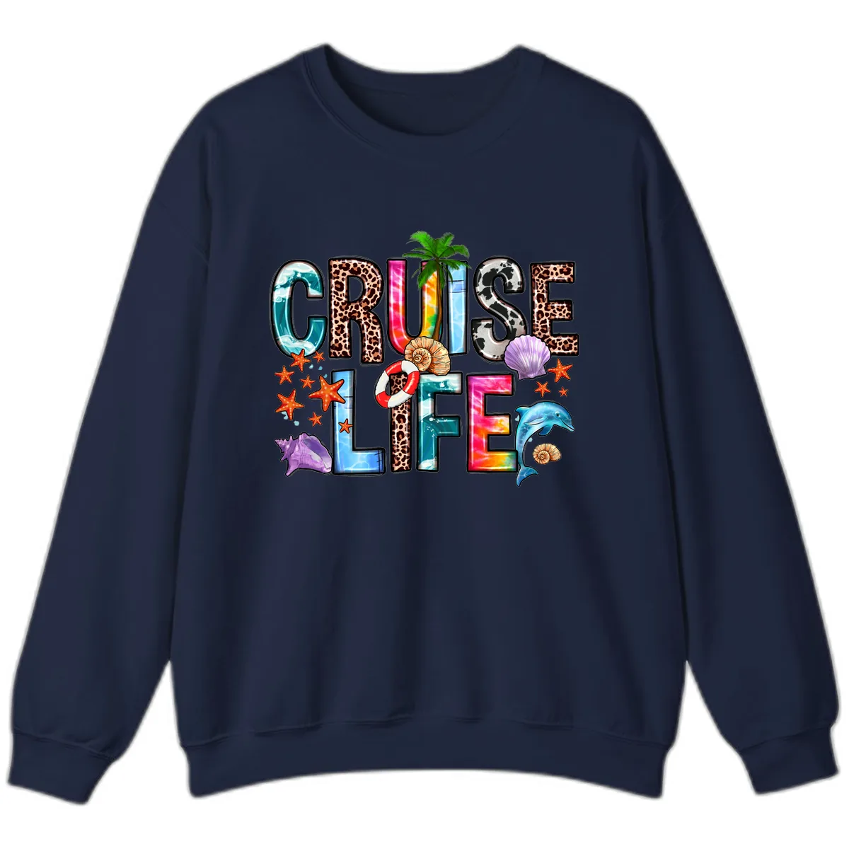 Cruise Life Fun Patterns and Ocean Elements Sweatshirt in Navy
