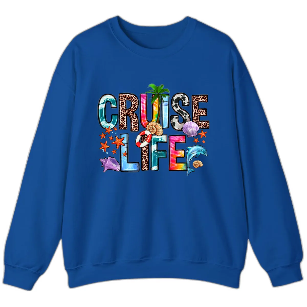 Cruise Life Fun Patterns and Ocean Elements Sweatshirt in Royal