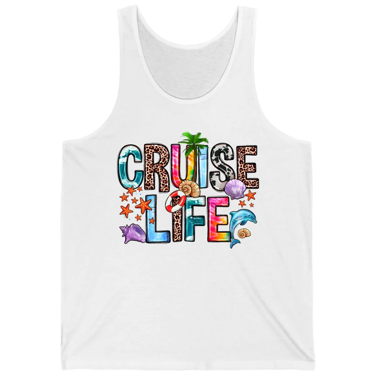 Cruise Life Fun Patterns and Ocean Elements Tank in White