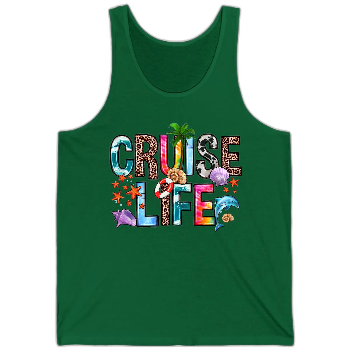 Cruise Life Fun Patterns and Ocean Elements Tank in Kelly