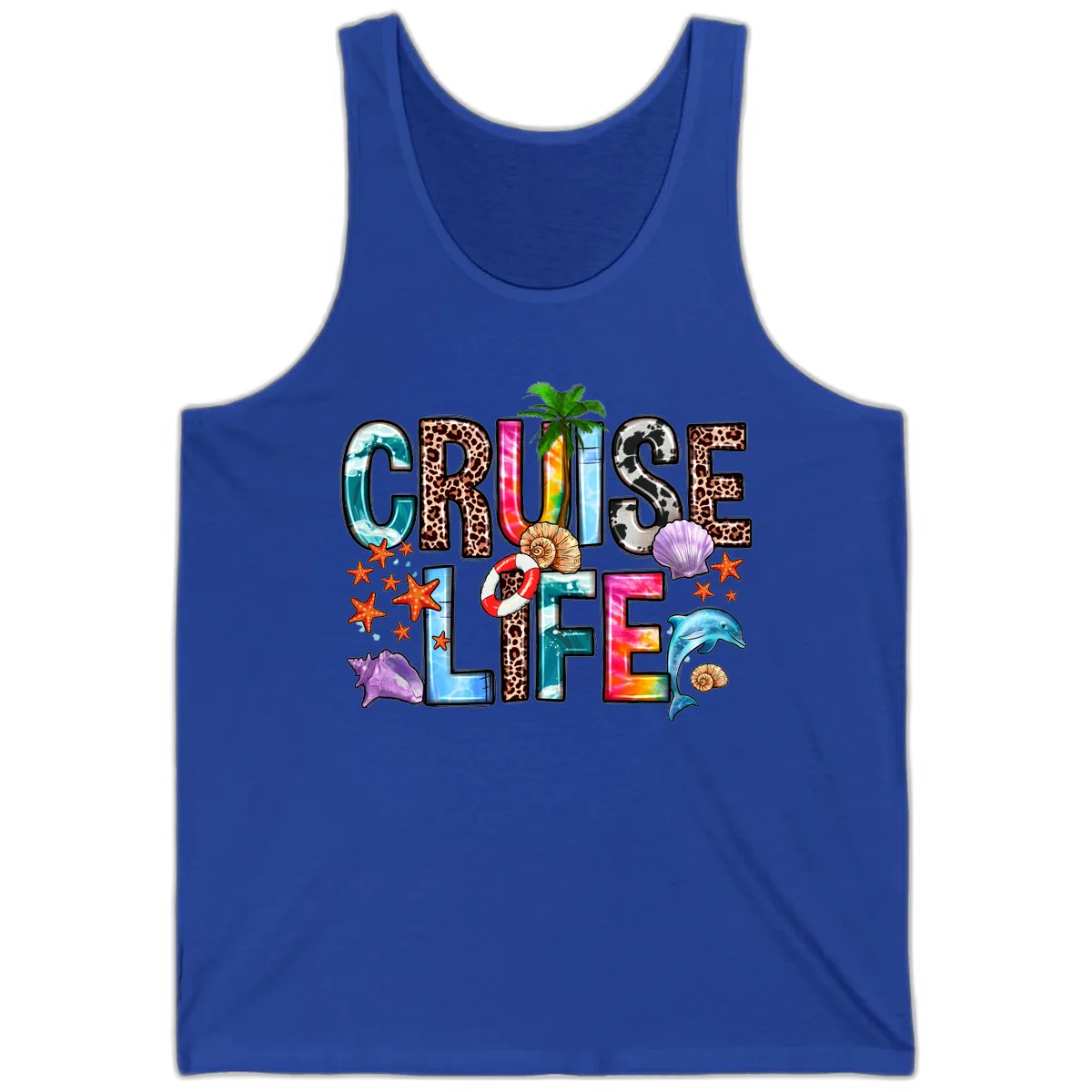 Cruise Life Fun Patterns and Ocean Elements Tank in True Royal