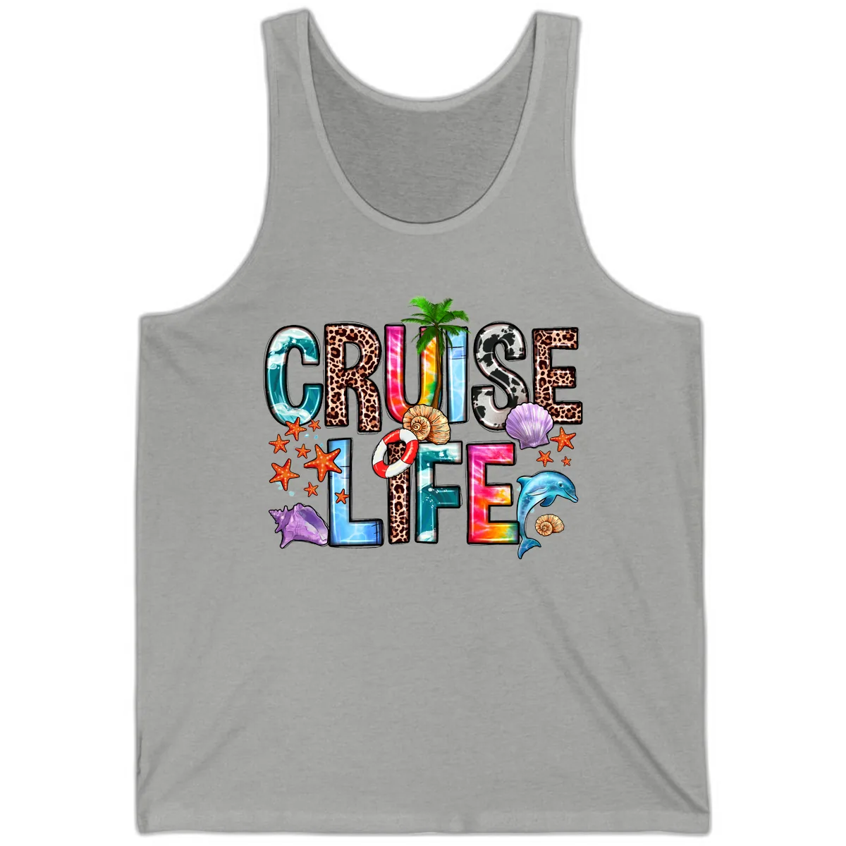 Cruise Life Fun Patterns and Ocean Elements Tank in Athletic Heather