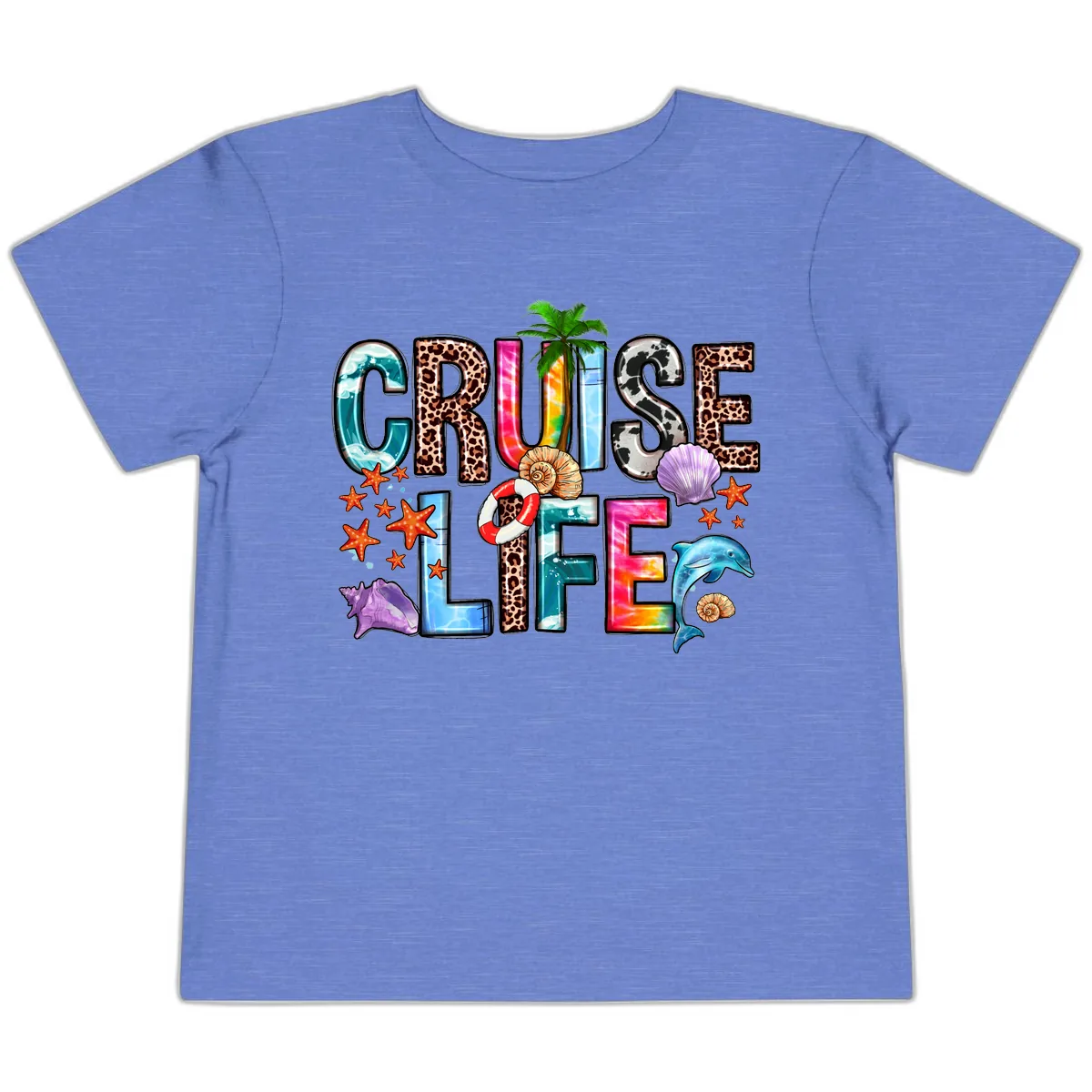 Cruise Life Fun Patterns and Ocean Elements Toddler T-Shirt in Heather Columbia Blue
