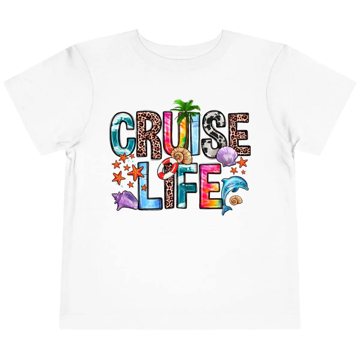 Cruise Life Fun Patterns and Ocean Elements Toddler T-Shirt in White