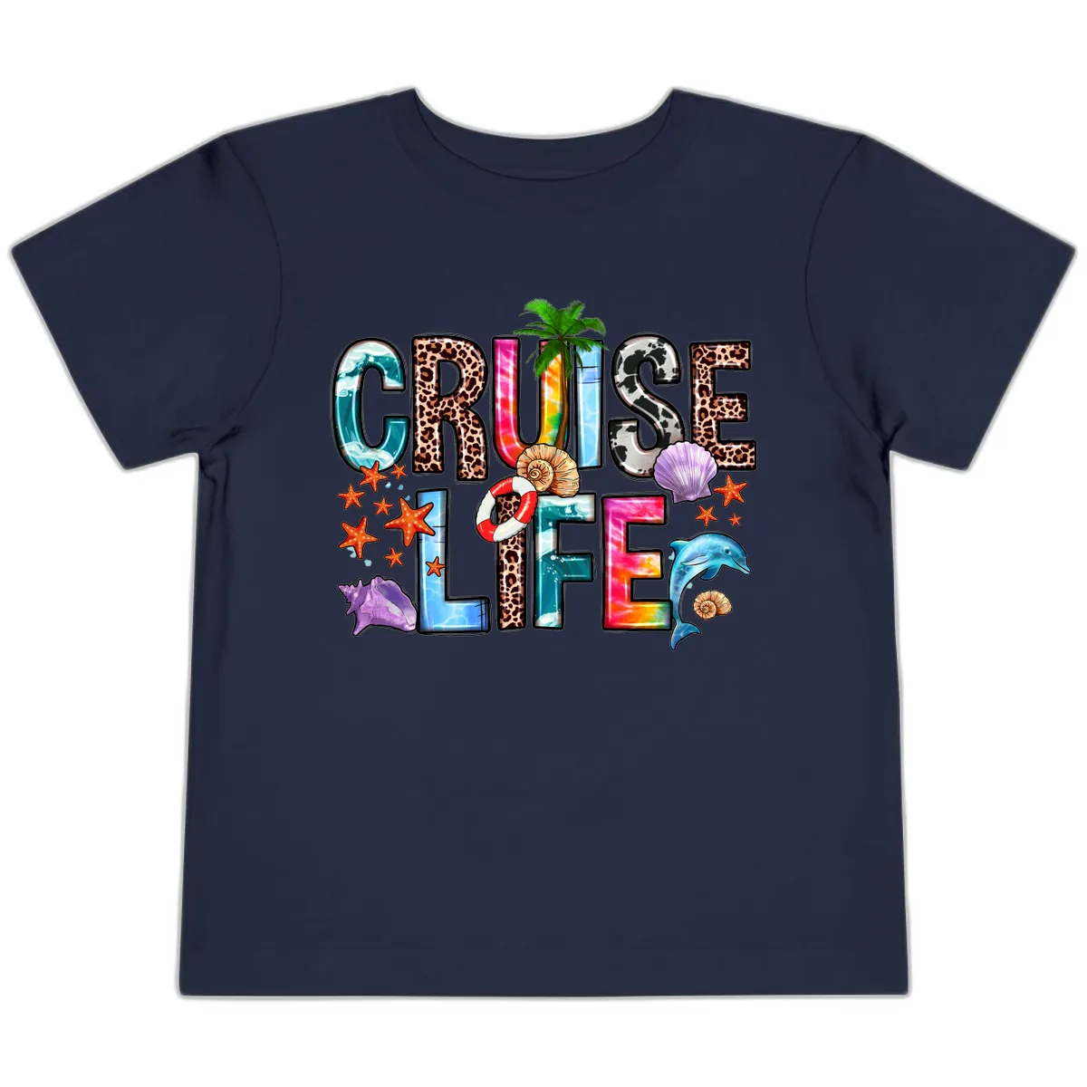 Cruise Life Fun Patterns and Ocean Elements Toddler T-Shirt in Navy