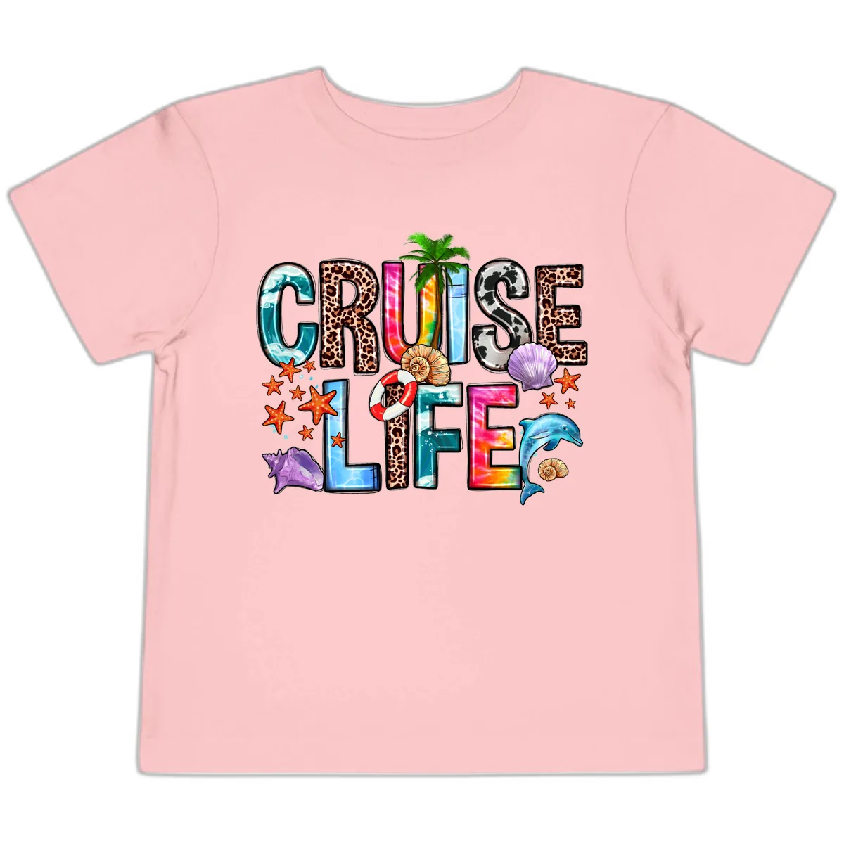 Cruise Life Fun Patterns and Ocean Elements Toddler T-Shirt in Pink