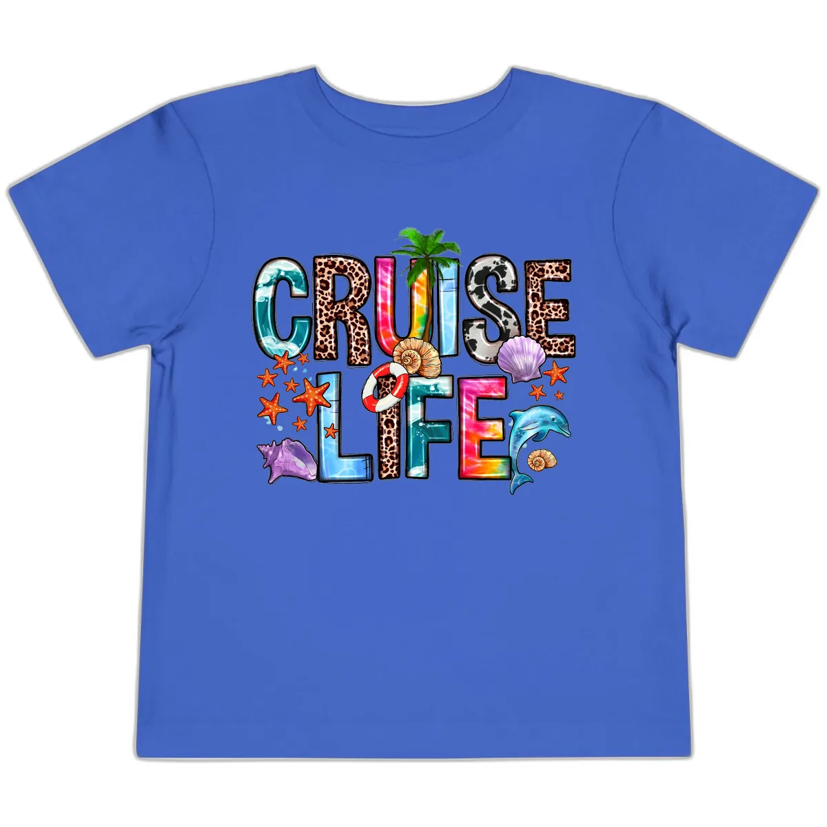 Cruise Life Fun Patterns and Ocean Elements Toddler T-Shirt in True Royal