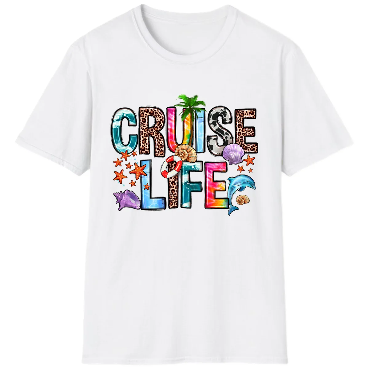 Cruise Life Fun Patterns and Ocean Elements T-Shirt in White