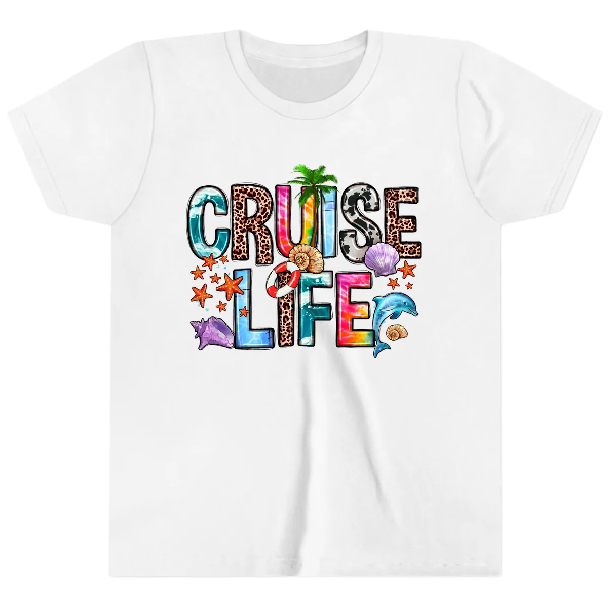 Cruise Life Fun Patterns and Ocean Elements Youth T-Shirt in White