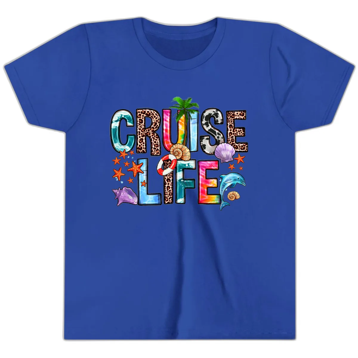 Cruise Life Fun Patterns and Ocean Elements Youth T-Shirt in True Royal