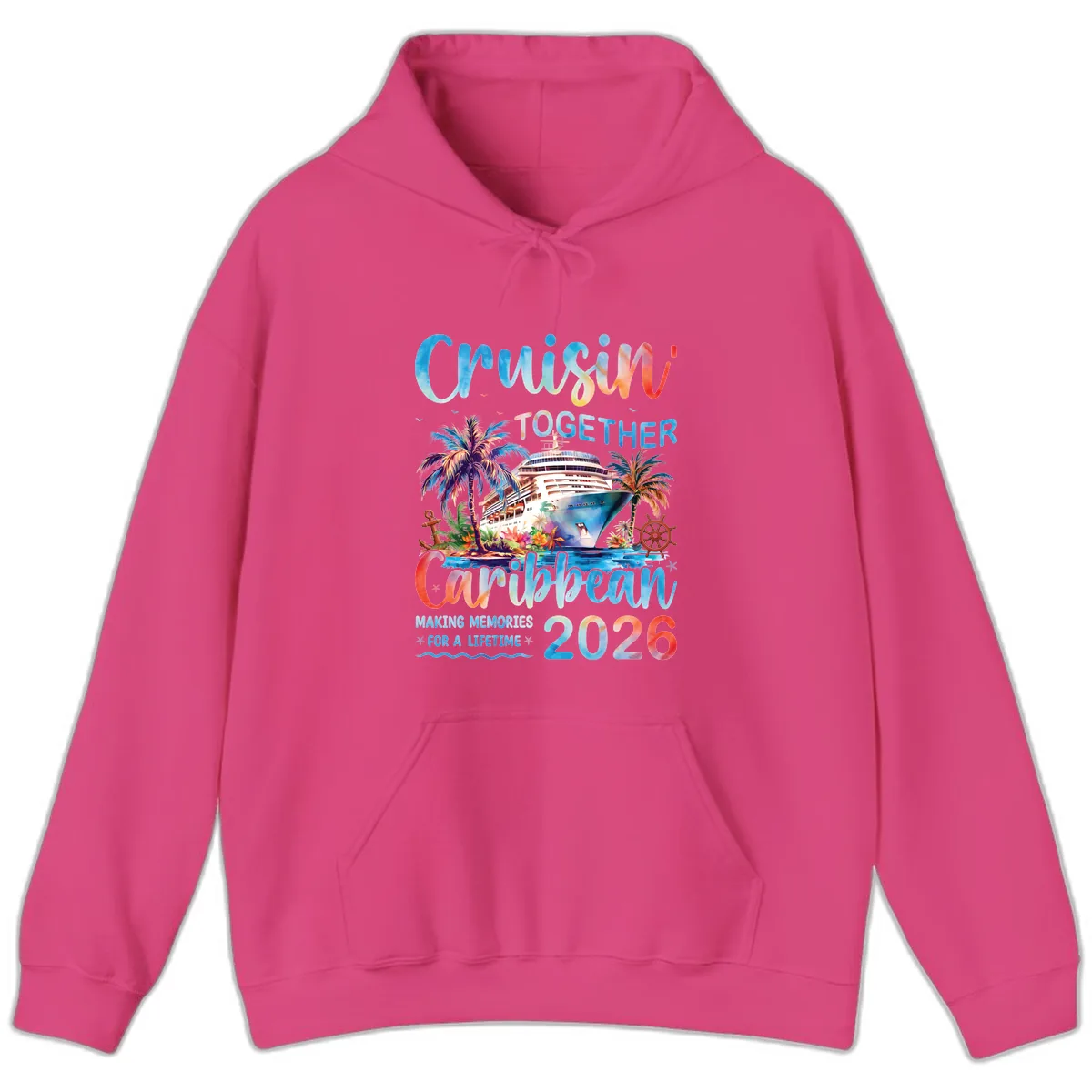 Cruisin' Together Caribbean 2026 Family Memories Cruise Hoodie in Heliconia