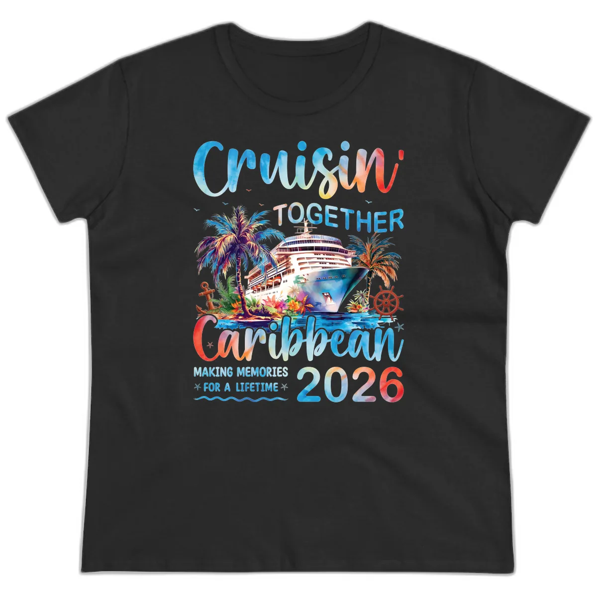 Cruisin' Together Caribbean 2026 Family Memories Cruise Ladies Tee in Black