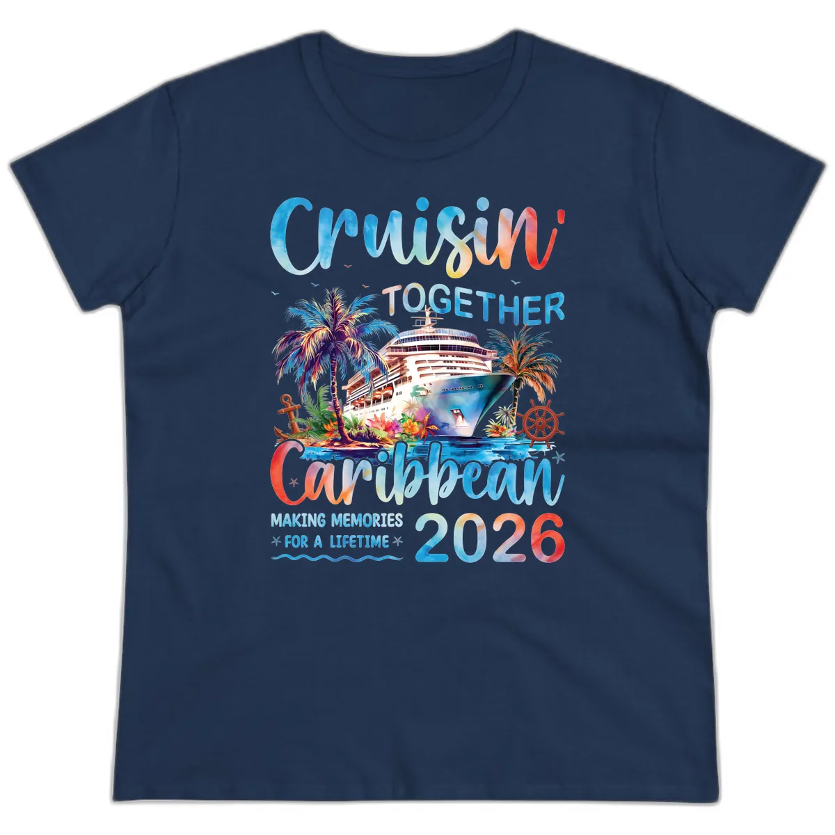 Cruisin' Together Caribbean 2026 Family Memories Cruise Ladies Tee in Navy