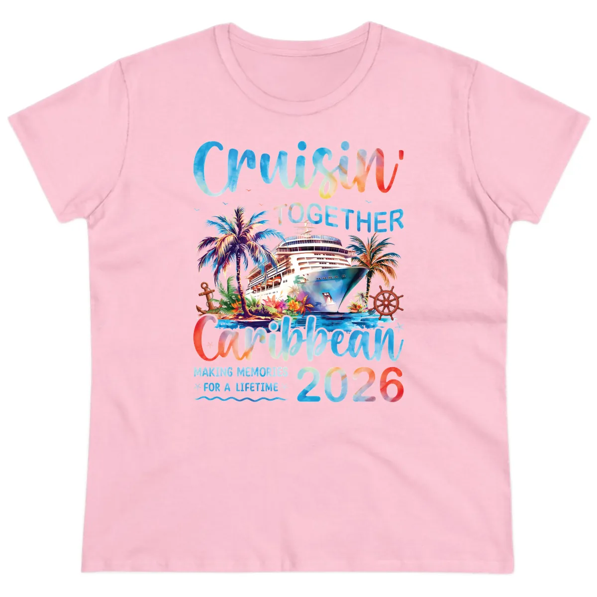 Cruisin' Together Caribbean 2026 Family Memories Cruise Ladies Tee in Light Pink
