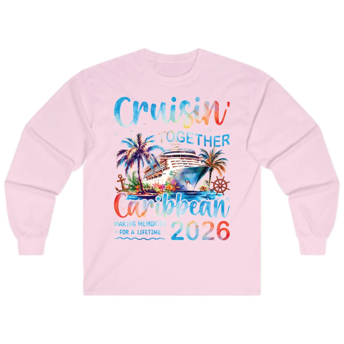 Cruisin' Together Caribbean 2026 Family Memories Cruise Long Sleeve in Light Pink
