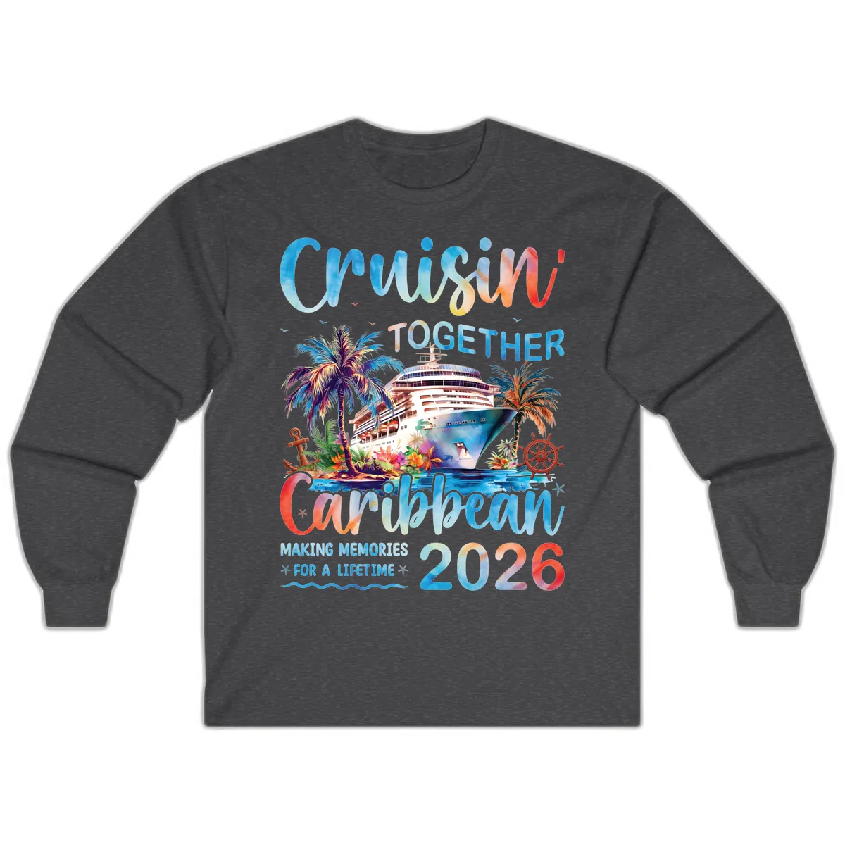 Cruisin' Together Caribbean 2026 Family Memories Cruise Long Sleeve in Dark Heather